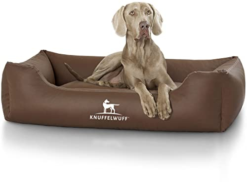 Knuffelwuff Kunstleder Hundebett Sidney XL 105 x 75cm Braun - abnehmbarer Bezug - leicht zu reinigen - für große, mittelgroße und kleine Hunde