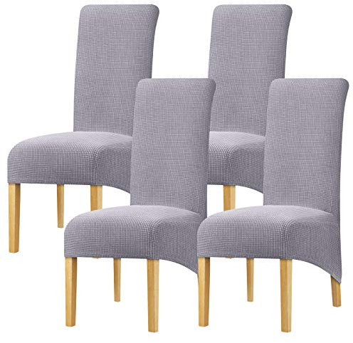 Leorate Large Size Dining Room Hotel Fleece Fabric Stretch Chair Cover Pack 2 4 Pack of 6 (1 Beige, Pack of 4) (Light grey, 4PCS)