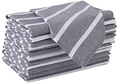 Encasa XO Baumwoll-Servietten Set mit 12 Stück | Roma graue Streifen | Größe 43x43 cm | Tischservietten | Maschinenwaschbar & Wiederverwendbar