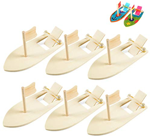 Joyibay Holz Segelboot für Kinder, 6 STÜCKE Mini Segelboote Gummiband Boot Kinder Kreative Leere Dekorieren DIY Handgemachten Pädagogisches Spielzeug