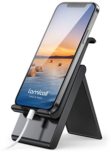 Lamicall Soporte Móvil, Multiángulo Soporte Teléfono - Soporte Dock Base para iPhone 16 Pro MAX, 12 Pro MAX/Mini, 11 Pro, XS MAX, XS, XR, X, 8, 7, 6, SE, Samsung S10 S9 S8, Otras Smartphones - Negro