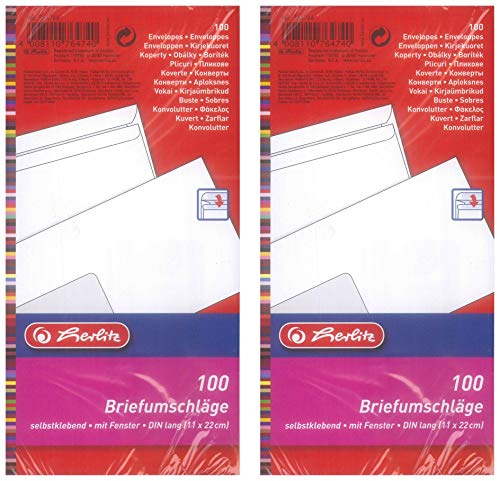 Herlitz Briefumschläge DIN lang haftklebend weiß (mit Fenster (200 Stück))