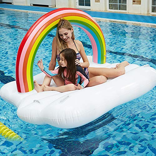 YLXD Flotador Inflable, Hamaca De Agua, Isla Gigante del Arco Iris Balsa Flotante Inflable Tumbonas De Playa De PVC Divertidos Juguetes De Fiesta para Adultos Y Niños