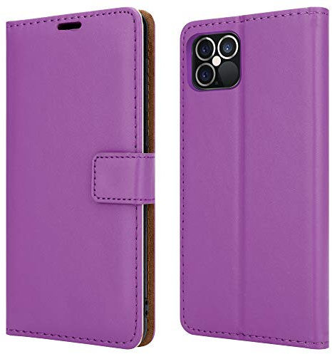 For Apple iPhone 12 Pro Max Leather Phone Case, Magnetic Closure Full Protection Book Design, Wallet Case Cover [Card Slots] and [Kickstand] For Apple iPhone 12 Pro Max (6.7) - Purple