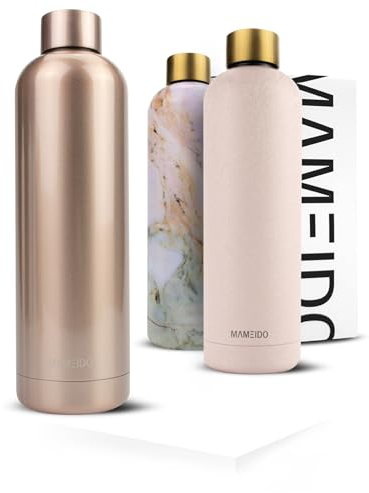 MAMEIDO Botella termica 1 litro - Botella agua acero inoxidable antigoteo, Botella agua termica sin BPA, Botella termo para bebidas frías y calientes (Rosé Quartz, 1l)