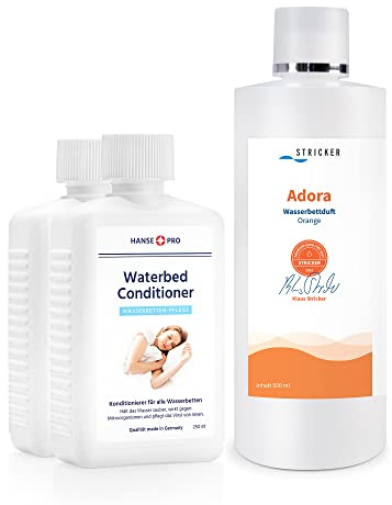 Hanse Pro Duft und Pflege-Set für Wasserbetten, 2 x Konditionerer (á 250 ml) & 1 x STRICKER Wasserbetten-Duft Adora Orange (500 ml) I Conditioner I Wasserbett I Pflege I Schutz I Reinigung