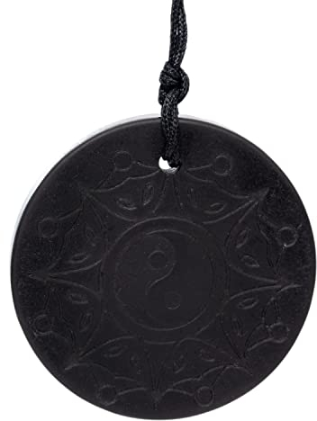 Igox Schungit Graviert Anhänger Yin-Yang Kreis mit Schnur - Authentisch Heilung Stein für Chakra und Energieausgleich
