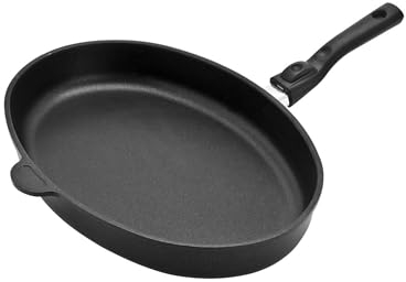 Original Gundel Guss-Fischpfanne klein, 35 x 24 cm, Höhe 5 cm, Titan-Keramik-Oberfläche, PFOA-frei, Akku-Therm Boden, abnehmbarer Stiel