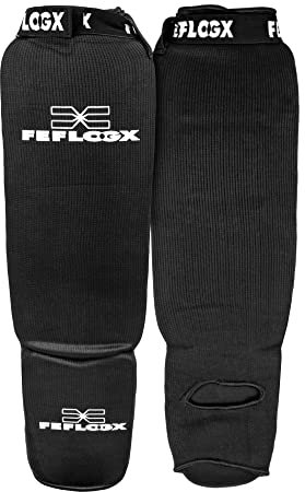 Feflogx Unisex Schienbeinschützer, Kampfsport Fight-Sport, MMA Kick-Boxing Muay-Thai-Boxen, Schienbeinschoner Spannschützer, Fußschutz, Shin-Guard
