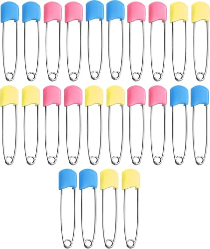 Windel-Sicherheitsnadeln, 5.3 cm Windel, Kunststoff, Stecknadeln, langlebiger Kopf, Edelstahl, ideal für Frottee-Quadrate und vorgefaltete Windeln (24 Stück)