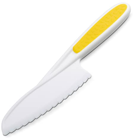 Zenker meets Haribo Messer aus Kunststoff – Küchenmesser mit Wellenschliff für Erwachsene und Kinder – Kindermesser im Haribo-Design, Weiß/Gelb