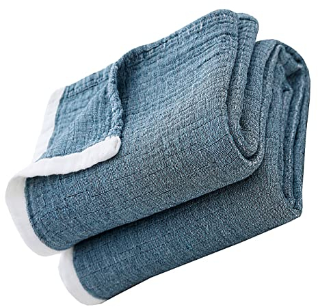 Kuscheldecke Baumwolle 4-Lagige Weiche Musselin Decke Tagesdecke Warm Sofaecke Wohndecke Couchdecke 130x150cm