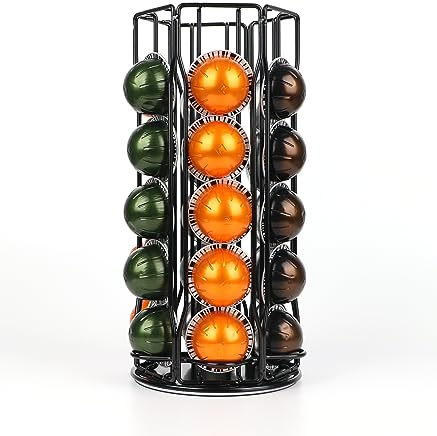 Kitchenista Coffee Pod Holder for Nespresso Vertuo - Storage for 30 Pods Compatible with Vertuoline Capsules - Rotating Carousel Organizer (Black Metal)
