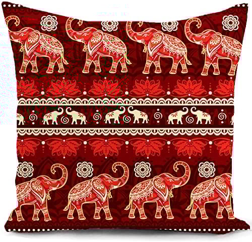 HUASHUZI Kissenbezug 40x40 cm Elefanten orientalische indische deko Kissen rot Burgund Geschenke für sofakissen kissenbezüge dekokissen couchkissen kissenhülle Sofa Schlafzimmer Wohnzimmer