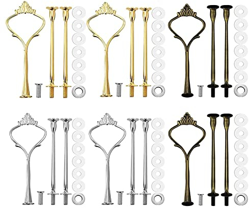 DOYUKY 6 Sets Etageren Stangen Set, 3 Etagen Vintage Metallstange, Tortenständer Tortenhalter aus Zinklegierung, 2 bis 3 Etage für Geburtstagsfeier, für Hochzeitsgeburtstagsfeiern (Gold/Silber/Bronze)