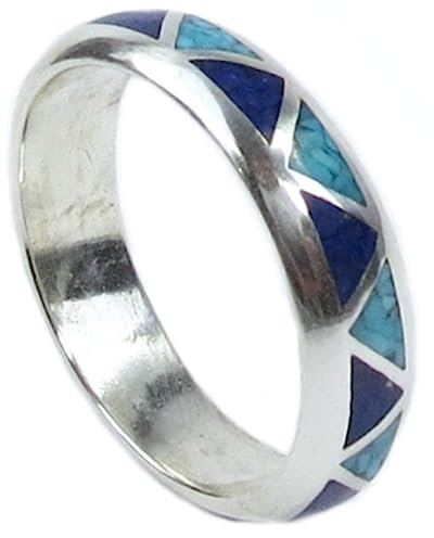 Indianerschmuck Ring Sterling Silber Türkis / Lapislazuli Navajo Chip Inlay Wolf Tatzen (49.25 (15,7))