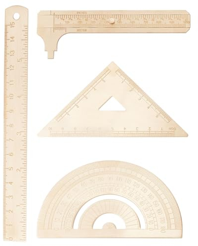WEBEEDY 4 Stück Messinglineal Metall Lesezeichen Messwerkzeug, Gold-Messing-Lineal-Set, Mit 15 cm Langem Lineal, 10 cm Kleines Gerades Lineal, Dreieckiges Lineal, Winkelmesser Für Ingenieurbüros