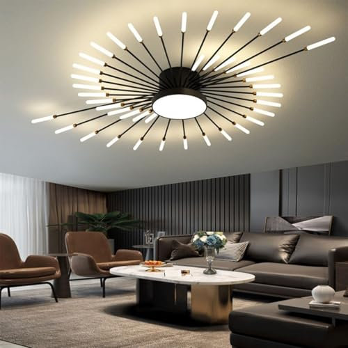 QAZPLM Moderne LED Deckenleuchte Dimmbar Wohnzimmer Deckenlampe Mit Fernbedienung, Deckenleuchte für Deckenbeleuchtung Schlafzimmer, Wohnzimmer, Esszimmer, Restaurant (Schwarz, L128CM)