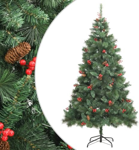 vidaXL Albero Natale Artificiale Incernierato con Pigne e Bacche 210cm