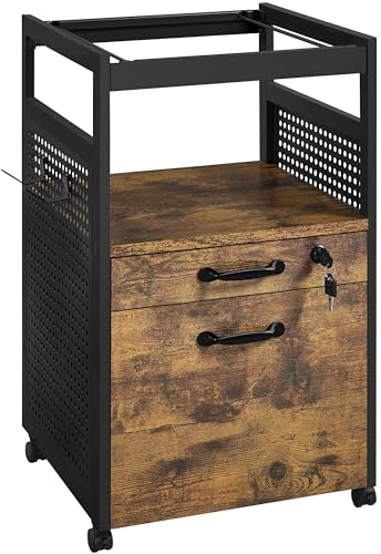 Yaheetech Aktenschrank auf Rollen Abschließbarer Rollcontainer mit Hängendem AktenfachBeistelltisch mit 2 Schubladen & 1 Offenem Ablagefach für Dokumente in DIN A4 & Letter-Format Braun