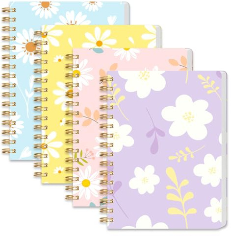 Koogel 4 x Spiralnotizbücher, Mini-Notizblöcke, kleines Taschenbuch, Tagebuch für Frauen, Geschenk, Büro, Schulbedarf