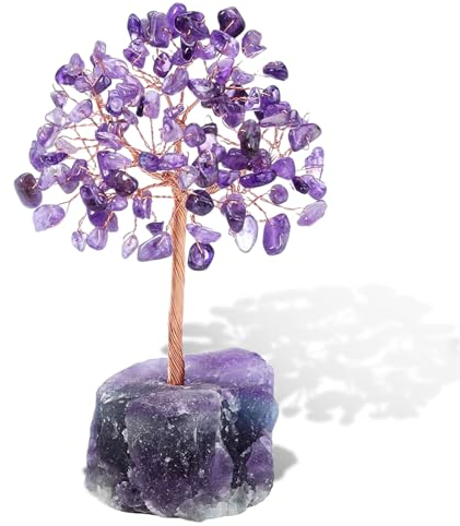 Feng Shui Baum Amethyst Kristallbaum: Nizirioo Kristalle Geldbaum Geldbaum aus natürliche Edelteine Handgefertigt Wire Wrap Trommelsteine Kristallbaum mit Achat Basis Büro Tisch Zimmer Dekoration