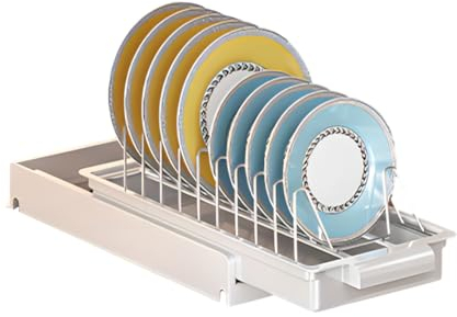 BORDSTRACT Organiseur D'armoire Coulissant En Acier Inoxydable, étagères Coulissantes Multifonctions Pour Assiettes Et Couverts, Solution De Rangement Pour Placard De Cuisine(blanc)