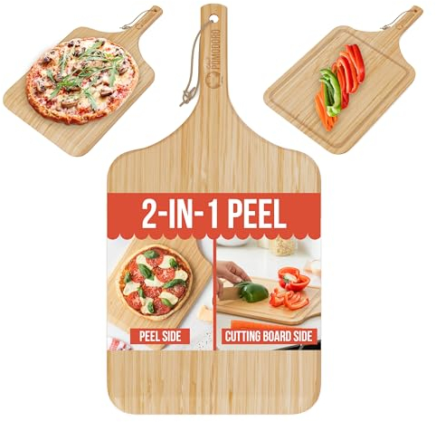 Chef Pomodoro Pala Pizza Bambú 2 en 1 - Tabla para Cortar y Servir | Pala para Pizza Fácil de Usar y Con un Diseño que No Ocupa Espacio 30,5 cm | Se Encaja con las Cajas para Masa