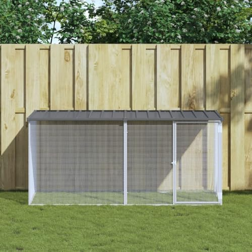 AUVYI Hühnerkäfig mit Dach aus Verzinkter Stahl Anthrazit 203x98x90 cm Hühnergehege Außen Hühner Gehege für Draußen Voliere für Draußen Kleintierstall Draußen Tiergehege Alles-In-Einem-Hühnerstall