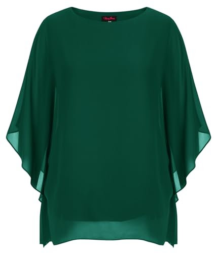 Hanna Nikole Chiffon Blouse Batwing Sleeves Große Größen Tops für Mollige Frauen Dunkelgrün 54
