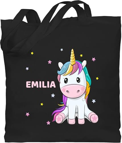 Baumwolltasche - Einhörner - Einhorn Unicorn - Unisize - Schwarz - einhorntasche personalisierte tasche kindergarten unicorns beutel stofftasche kinder name einhörnern jutebeutel