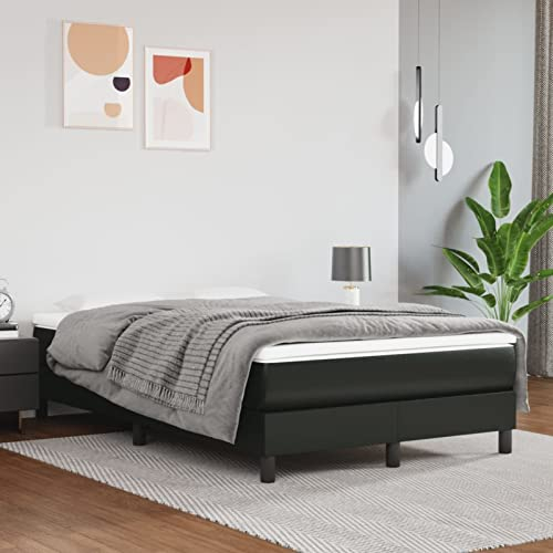 BAZZI Boxspringbett 120 x 200 cm mit Matratze Polsterbett 120 x 200 cm Komplettes Bettset,Bett 120 x 200 cm Mit Matratze und Lattenrost Schwarz-25 Kunstleder Jugendbett für Jugendzimmer, Futonbett