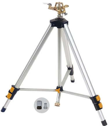Melnor 65162AMZ Metal Pulsating Sprinkler with Tripod and QuickConnect Set Amazon Bundle, Silver