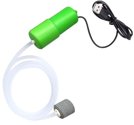 ENJOY-UNIQUE Bomba de aire para acuario, mini USB, bomba aireadora de aire, accesorios para peceras, burbujeador de oxígeno portátil con piedra de aire