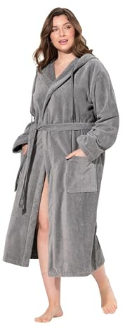 Ulla Popken Damen große Größen Übergrößen Plus Size Bademantel, Kapuze, Gürtel, A-Linie, Frottee