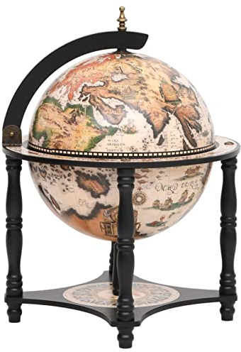 ShGaxin Globus-Bar Schwarz Massivholz Eukalyptus, Servierwagen, Barwagen, Bar Schrank, Holzfass Bar, Bar Equipment, Theke Bar Tresen