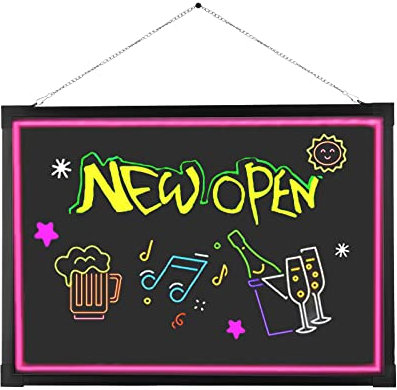 LED Schreibtafel, 40cm x 60cm DIY Leuchtende Werbetafel mit 18 Lichteffekten Nachrichtenschreibtafel mit Fernbedienung und 8 Neon-Stifte für Café, Bar, Restaurant, Hochzeit
