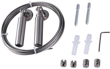 TIOMIOSEA Wandhalterung Vorhang Drahtstange Set, Edelstahl Draht Seil 5M, Seilspanngarnitur Drahtseil für Gardinenseil, Lights Suspension, Wäscheleine,Zeltseil