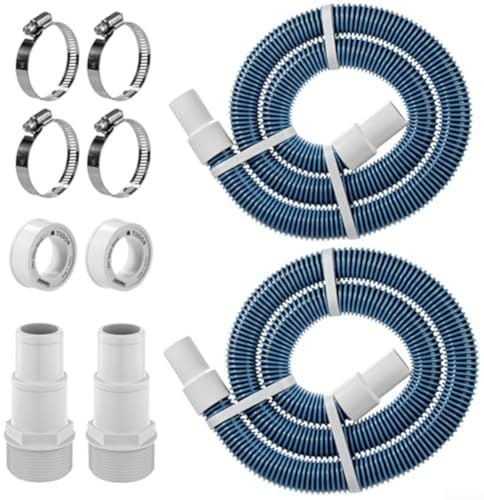 Schwimmbad-Filterschlauch, 3,8 cm, 1,5 m, Pool-Filterpumpenschlauch-Set mit 4 Clips und 2 Rollen PTFE-Band, Mehrfach-Leckverhinderung, für Poolpumpen, Pool-Skimmer