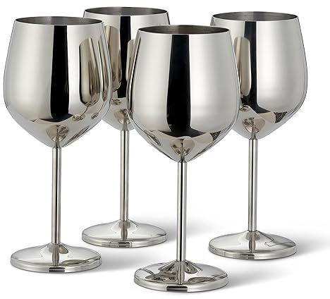 Oak & Steel - 8 Elegant Large Wine Glasses in Silver, 550 ml - Unbreakable Glass Gift Set for Home Bar, Wedding, Anniversary, Birthday Party