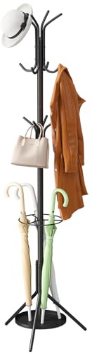 Wieghda Coat Rack Freestanding,Entryway Hanger Stand,Umbrella Holder,Hall Tree With 12 Hooks, Floor Standing Metal Tree Stand,Black