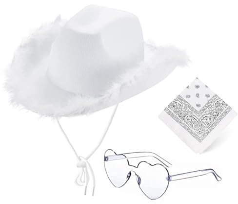 AWAVM Damen Cowboyhut mit Flauschig und Glitzer Dekoration Cowgirl Hut Mütze Kopfbedeckung für Party Halloween Karneval Kostüm Kostümzubehör