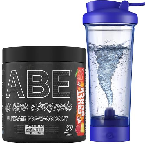 Applied Nutrition Bundle ABE Pre Workout 375g + Electric Shaker | All Black Everything Pre Workout Powder, Energy Drink, Physical Performance, Creatine, Beta Alanine, Caffeine (Fruit Punch)