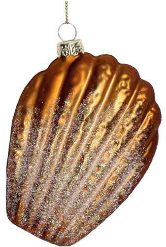 Christbaumschmuck 10cm Glas - Madeleine Figur zum Aufhängen - handbemalt & mit Glitzer - Weihnachtsbaum Anhänger für Weihnachten - Christbaumanhänger & Weihnachtsbaumschmuck - Essen Gebäck Braun