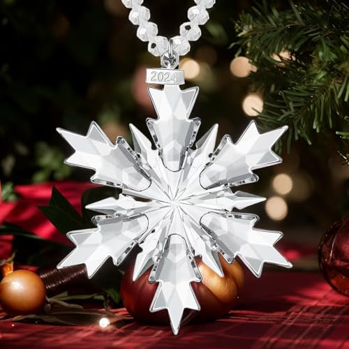 2024 jährliche Weihnachtsschmuck Kristall, Kristallornamente für Weihnachtsbaum hängende Schneeflocken, das beste Geschenk von 2024
