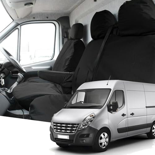 Sitzbezüge kompatibel mit Renault Master, 5er-Set Wasserdichter Vordersitzschutz Schwarze Passform Set für Vorderfahrer und Doppel Beifahrer, Premium Transporter Sitzauflagen Set für Van