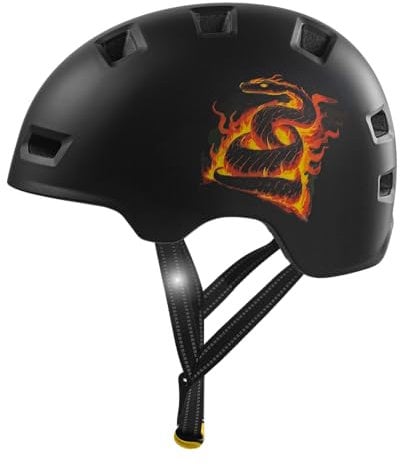 Crazy Safety Rampage Orange Schlange | Fahrradhelm, Skateboardhelm, Inlinerhelm und BMX-Helm | Fahrradhelm für Männer, Frauen und Kinder | M (54-57cm) | Verstellbarer Helm für Skater und Radfahrer