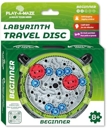 Play-a-Maze 3115277 Kugellabyrinth Puzzle Spiel, Travel Disc Beginner, 3D-Geduldspiel mit Zahnrädern für Anfänger, Reisespiel für Erwaschene und Kinder ab 8 Jahren