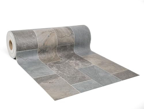 GIURI TESSUTI - Pavimento in PVC - Rivestimento per superfici in Vinile Impermeabile con texture Antiscivolo e supporto in Schiuma ad Alta Resilienza (AL METRO, GRAYMOR STONE)