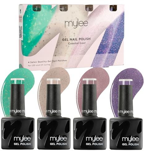 Mylee Gel Nail Polish Quad 4x8ml [Coastal Cool] - Beach Bash Collection - UV/LED Nail Art Manicure Pedicure for Professional, Salon & Home Use [Spring/Summer 2025] - Long Lasting & Easy to Apply